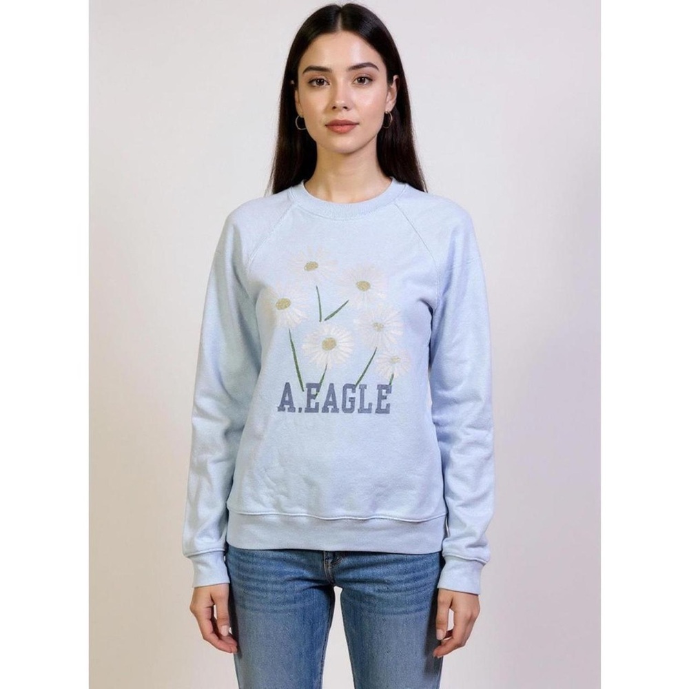 American Eagle Women's Oversized Funday Sweatshirt White Floral Print Size XS